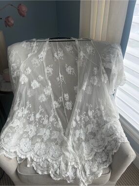Boho Embroidered Lace Floral Kimono Duster Size Large